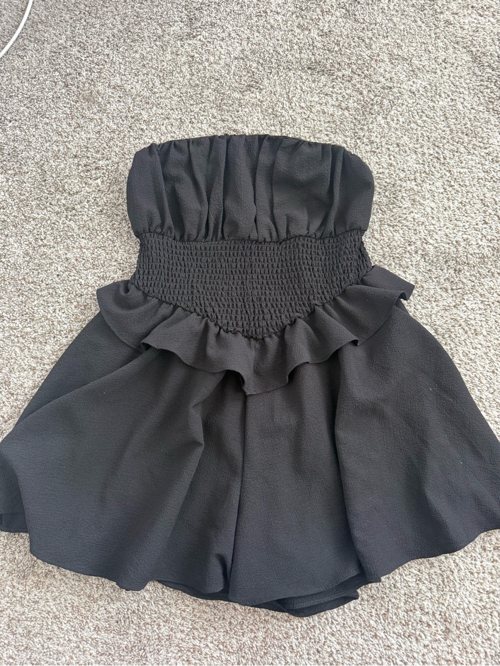 Lavish Black Strapless Ruffle Romper